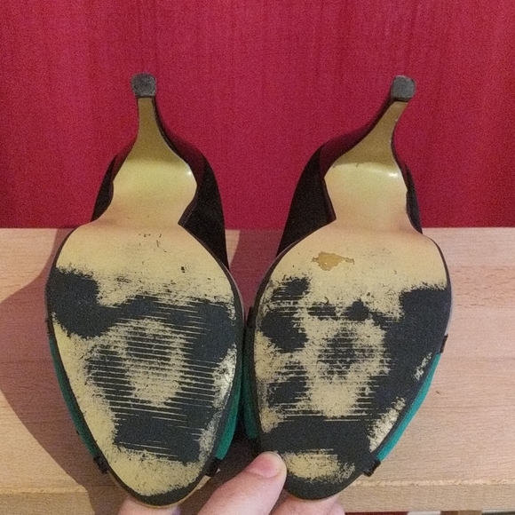 Black, green and grey peep heels - Picture 5 of 8